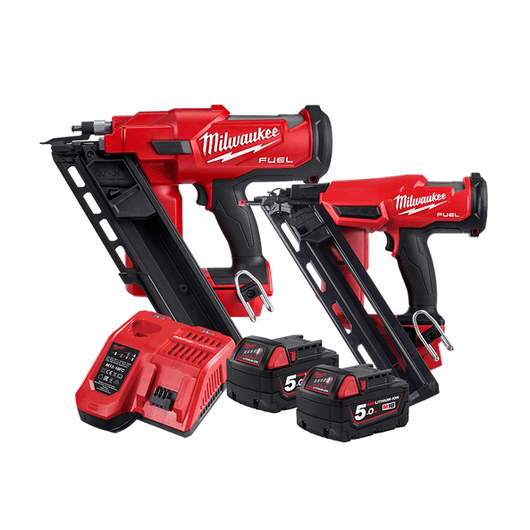 18V FUEL 5.0Ah 30A°- 34A° Framing Nailer + 15G Angled Finishing Nailer Kit M18FPP2FN-502B by Milwaukee
