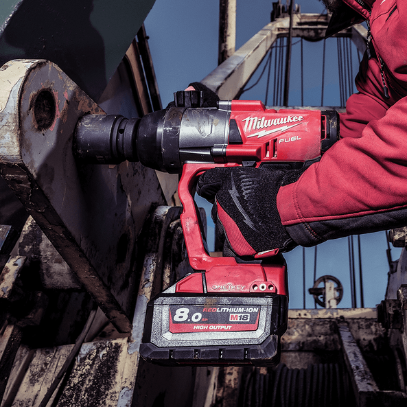 18V 8.0Ah FUEL ONE-KEY 1" High Torque Impact Wrench with Friction Ring Kit M18ONEFHIWF1-802B by Milwaukee