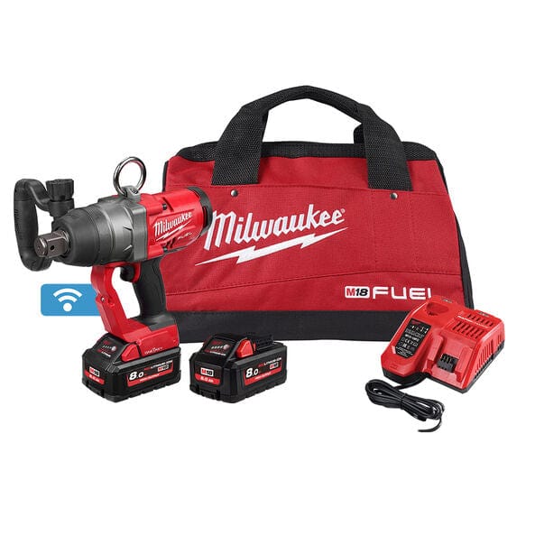 18V 8.0Ah FUEL ONE-KEY 1" High Torque Impact Wrench with Friction Ring Kit M18ONEFHIWF1-802B by Milwaukee