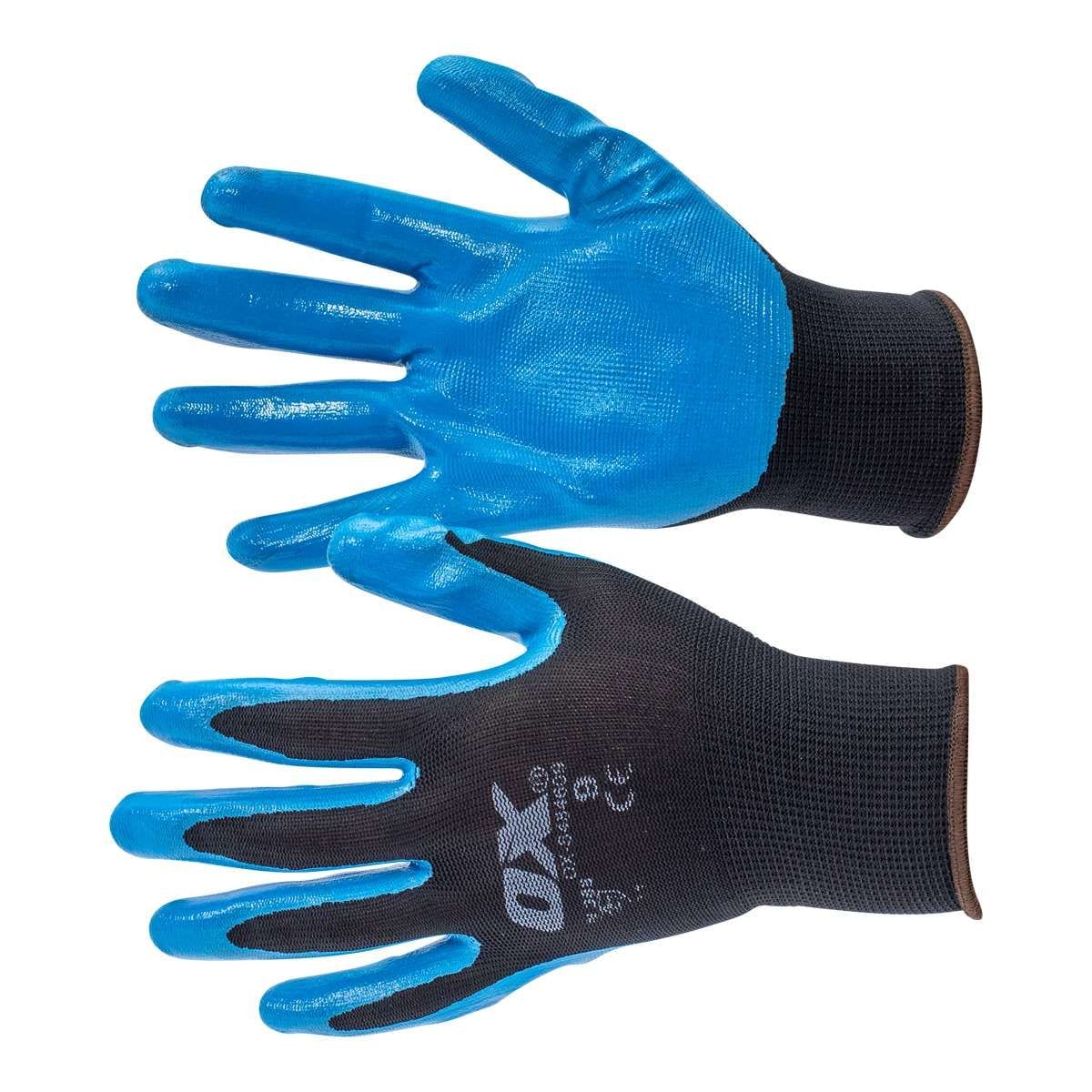 5Pk Size 9 Polyester Lined Nitrile Gloves OX-S484609 by OX Tools