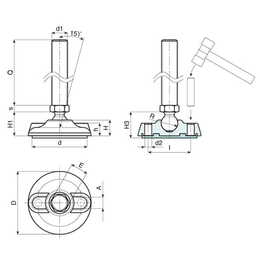 80mm Floor Anchor Mounting Foot with Non Slip Base P903080.TM16X..01 by Boteco