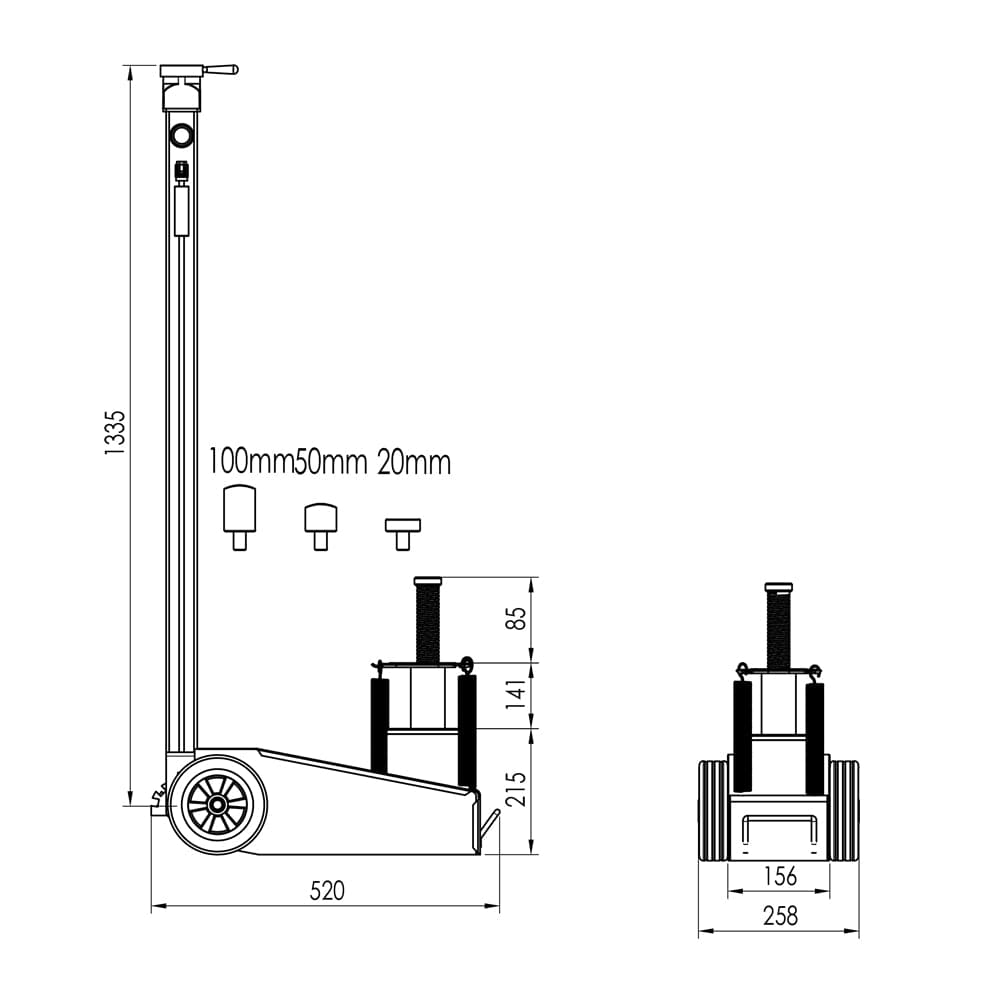 20,000kg Air Actuated Truck Jack PROTRJA20T by TQ Pro Expert