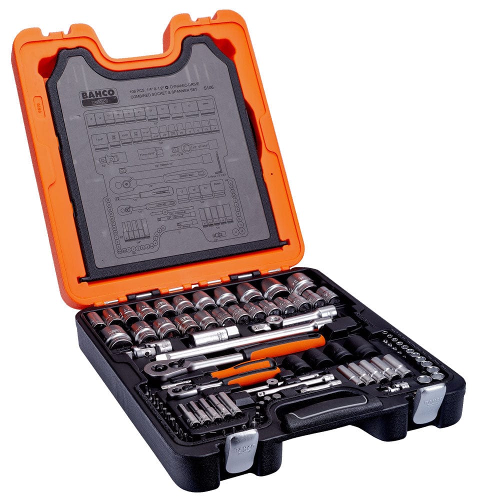 Bahco 106Pce 1/4" + 1/2" Socket Set with Combination Spanners S106