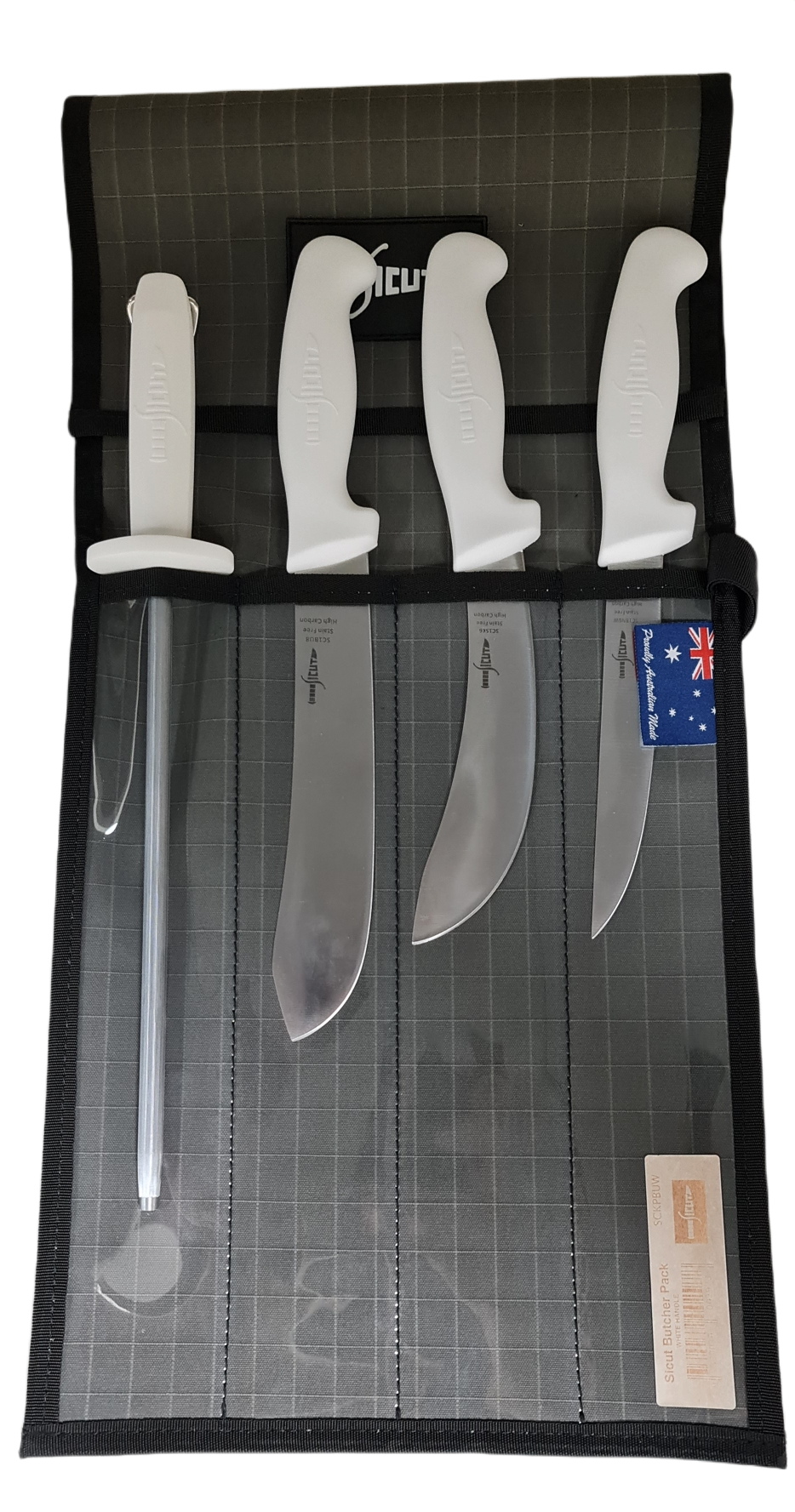 4Pce Butchers White Handle Knife Set SCKPBUW by AOS