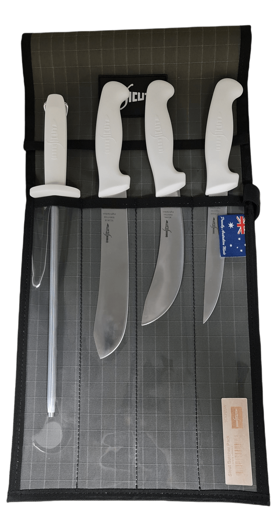 Sicut Butchers White Handle Knife Set SCKPBUW | 5Pce
