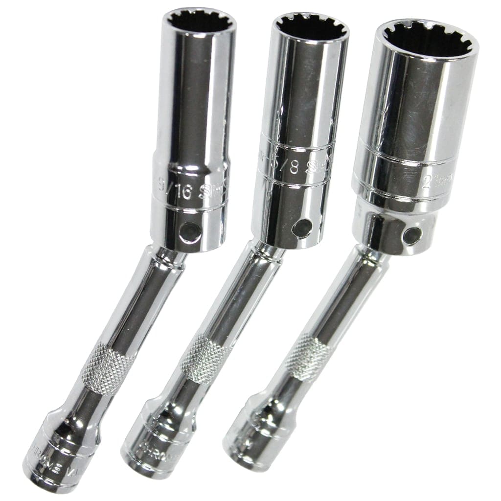 3Pce 3/8" Drive Magnetic Spark Plug Spline Socket Set SP22499 by SP Tools