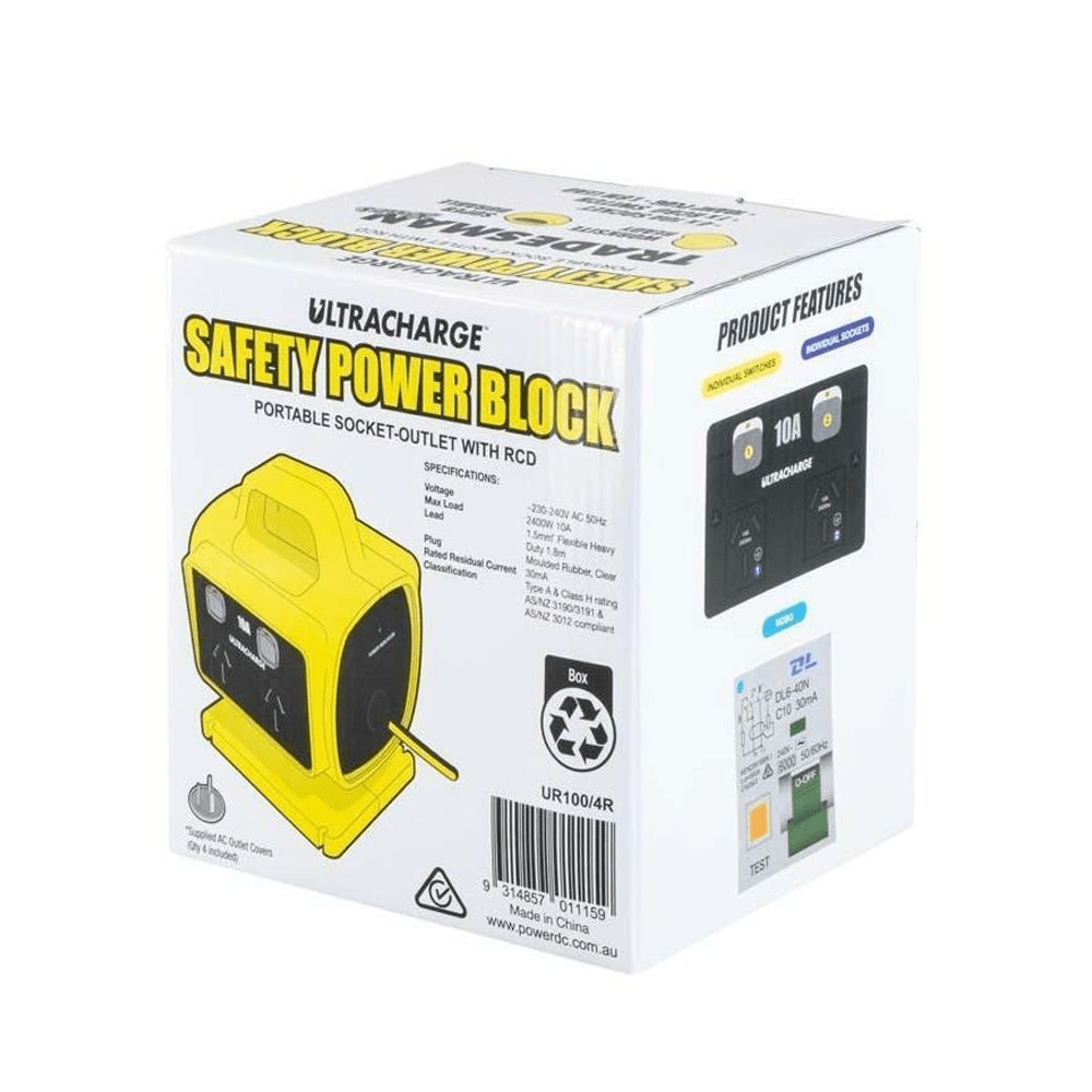 10amp 4 Way RCD Safety Power Block UR100/4R by Ultracharge