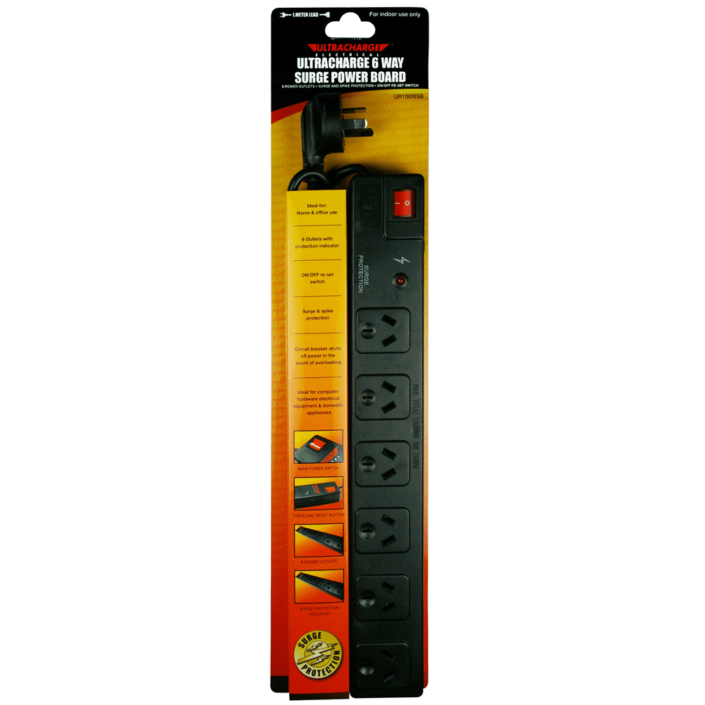 6 Socket Surge Power Board UR100/6SB by Ultracharge