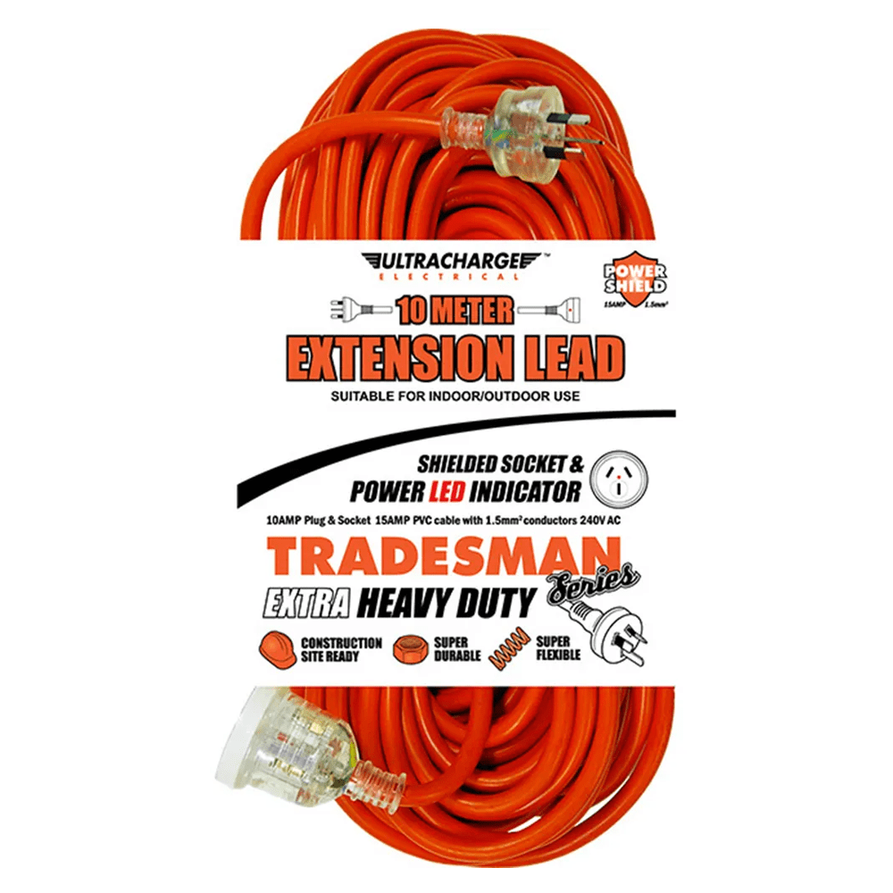 10Amp Plug & Socket 15Amp PVC Cable 10m Heavy Duty Extension Lead UR240/10T by Ultracharge