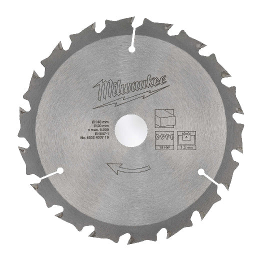 140mm x 20mm x 18T Circular Saw Blade Wood 4932430719 By Milwaukee