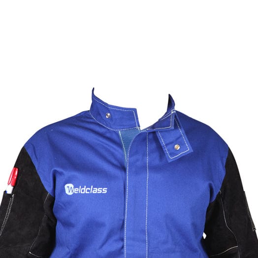 Weldclass Cotton Welding Jacket with Leather Sleeves PROMAX BLUE FR