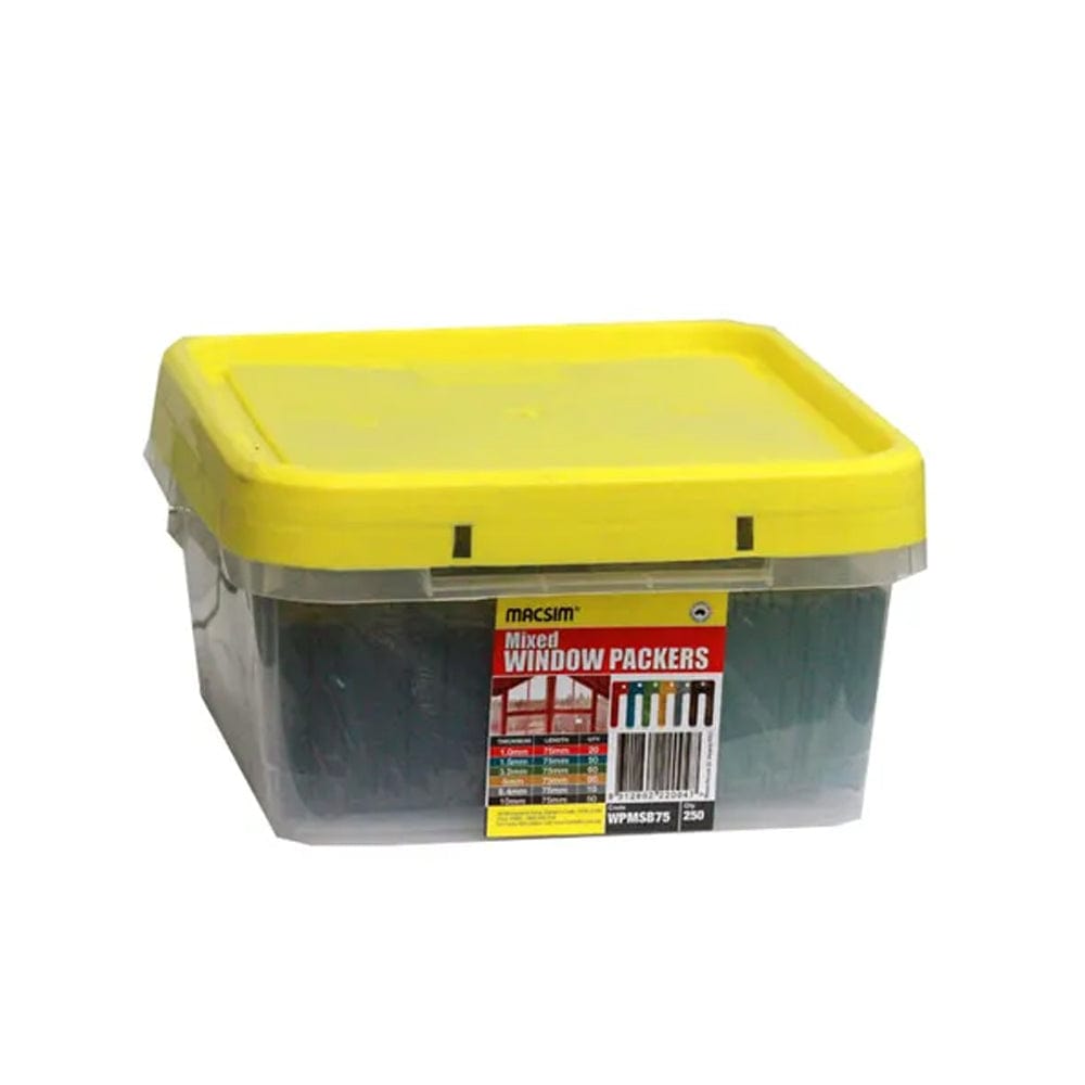 Macsim 250Pce Bucket of 75mm Mixed Window Packers WPMSB75