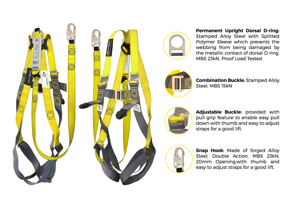 Tradesman Plus Full Body Harness with 1.8m Shock Lanyard 915002 by Austlift