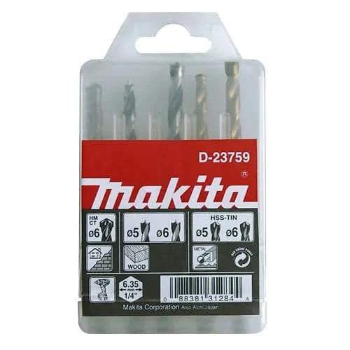 5Pce 1/4" Hex Shank Bit Set suit Wood / Metal D-23759 by Makita