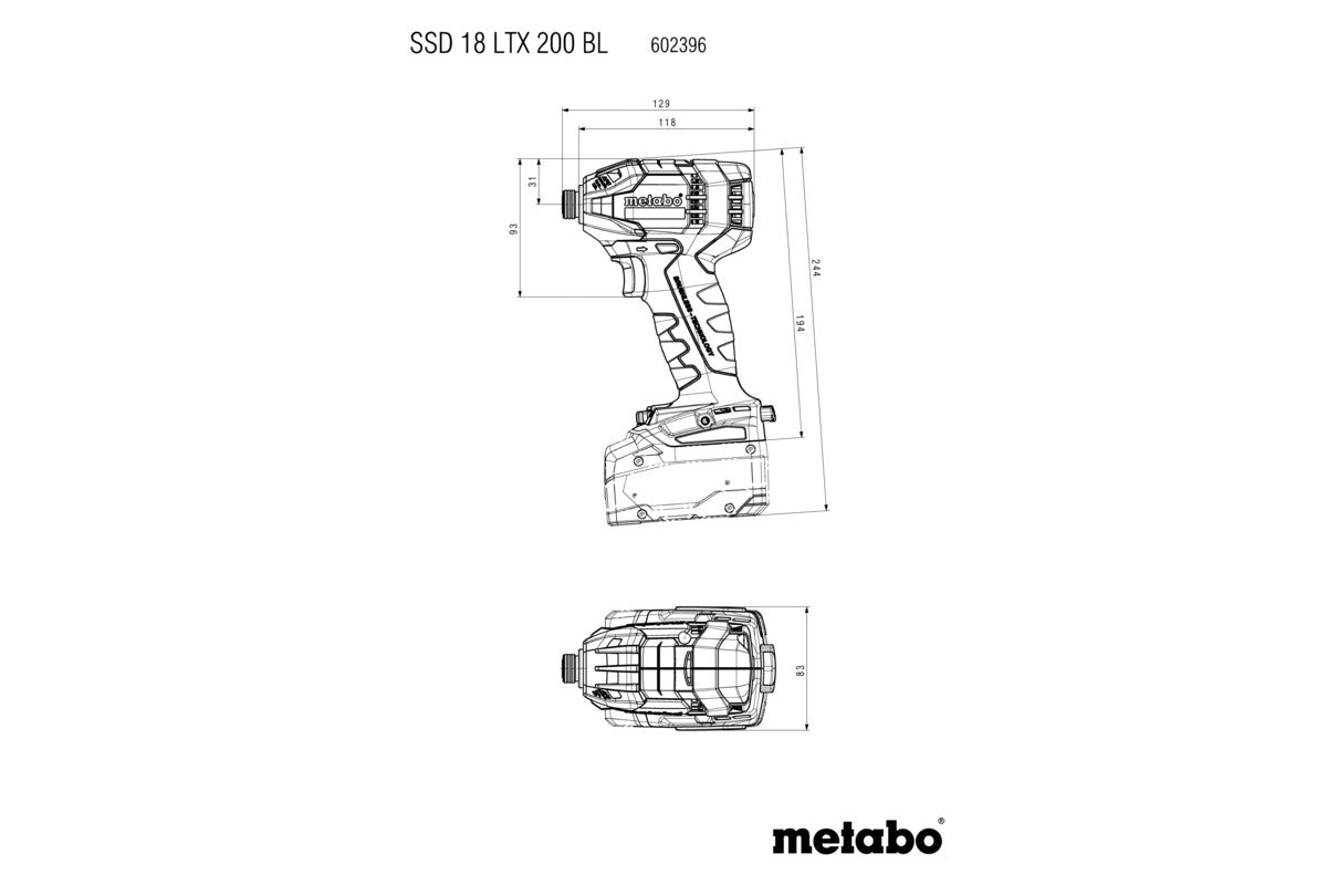 Metabo 18V 1/4" Cordless Impact Driver Bare (Tool Only) SSD 18 LTX 200 BL (602396890)