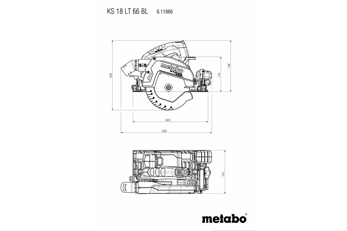 18V 165mm Brushless Circular Saw Bare (Tool Only) KS 18 LTX 66 BL (611866850) by Metabo