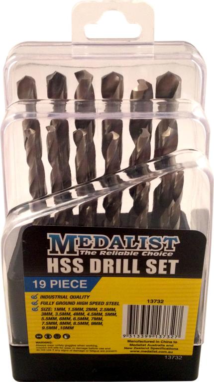 19pce 1mm-10mm Drill Bit Set 13732 by Medalist