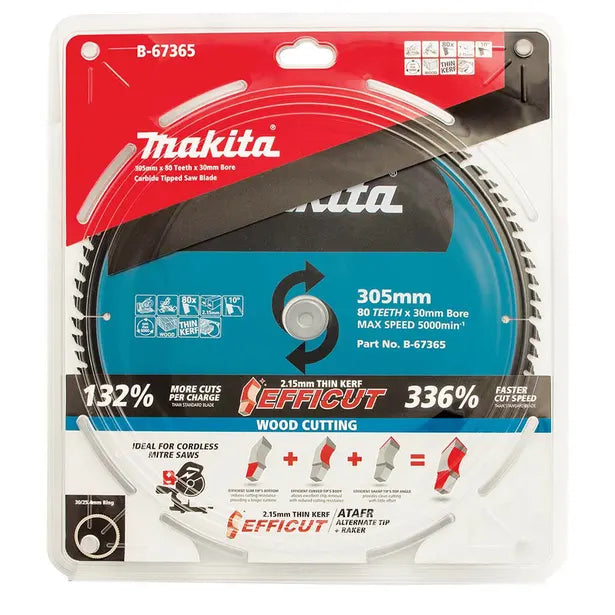 Makita EFFICUT 305mm 80T TCT Circular Mitre Saw Blade for Wood Cutting B-67365