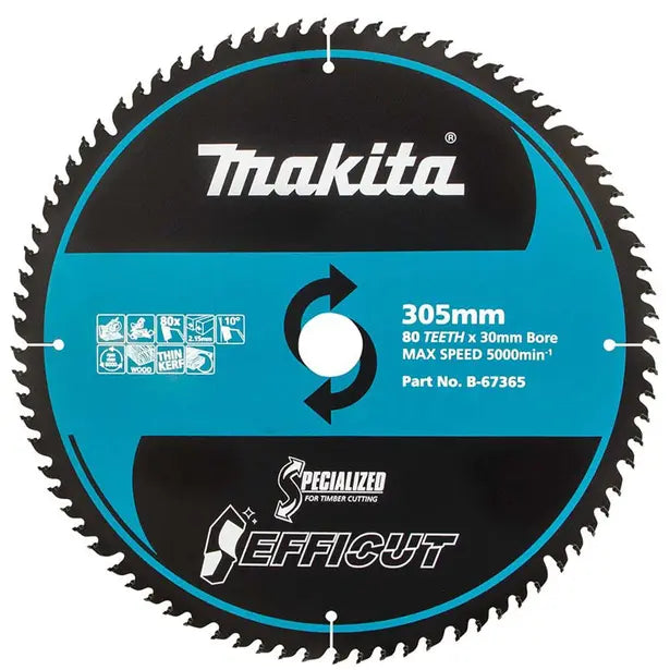 Makita EFFICUT 305mm 80T TCT Circular Mitre Saw Blade for Wood Cutting B-67365
