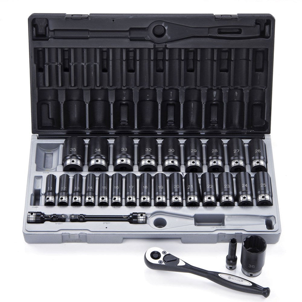 Dual Action 29Pce 1/2" Drive 12-Point Metric Deep Socket Set 15242901