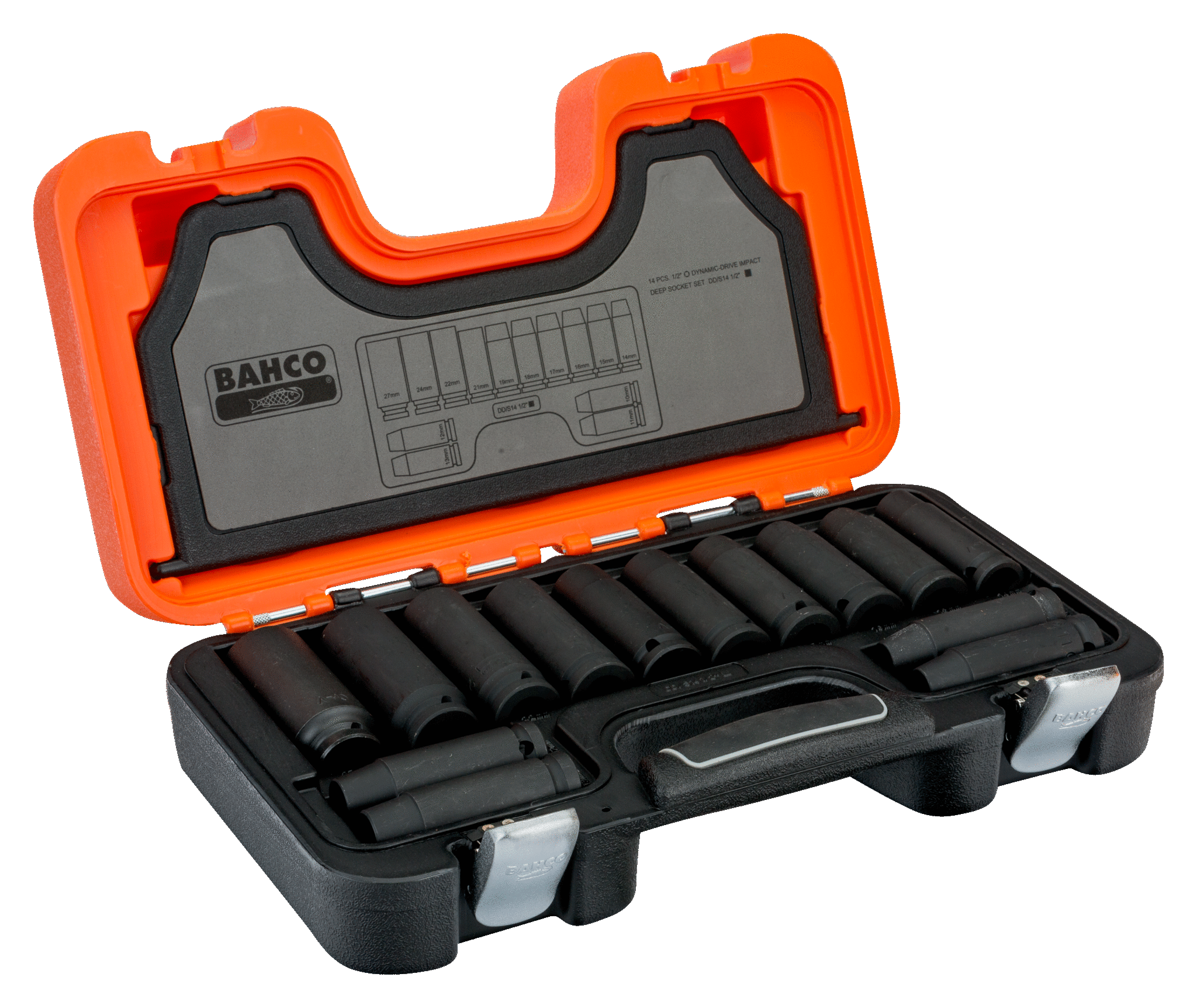 14Pce 1/2" Square Drive Deep Impact Socket Set with Metric Hex Profile and Phosphate Finish D-DD/S14 by Bahco