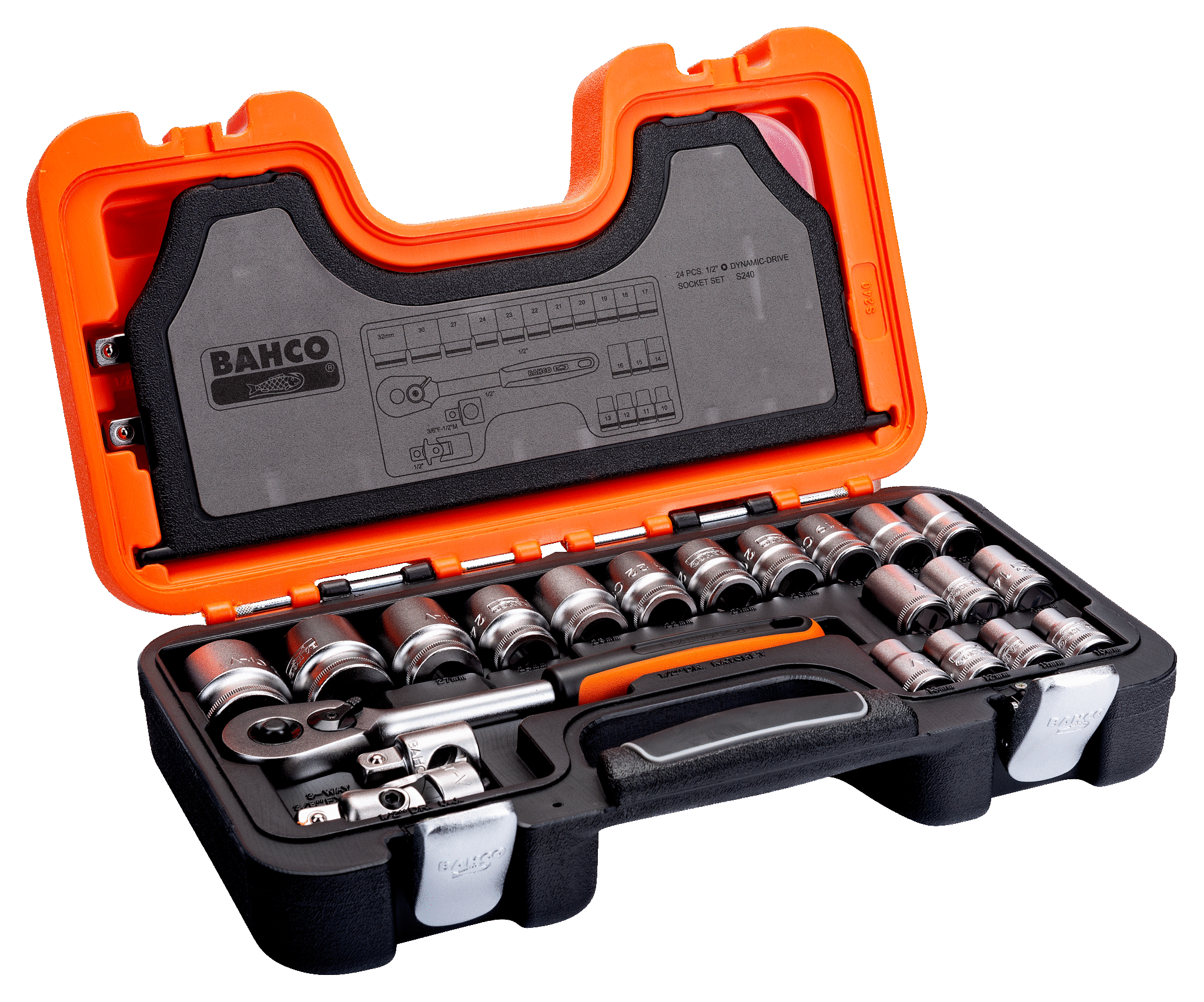 1/2" Square Drive Socket Set with Metric Hex Profile and Ratchet - S240 by Bahco