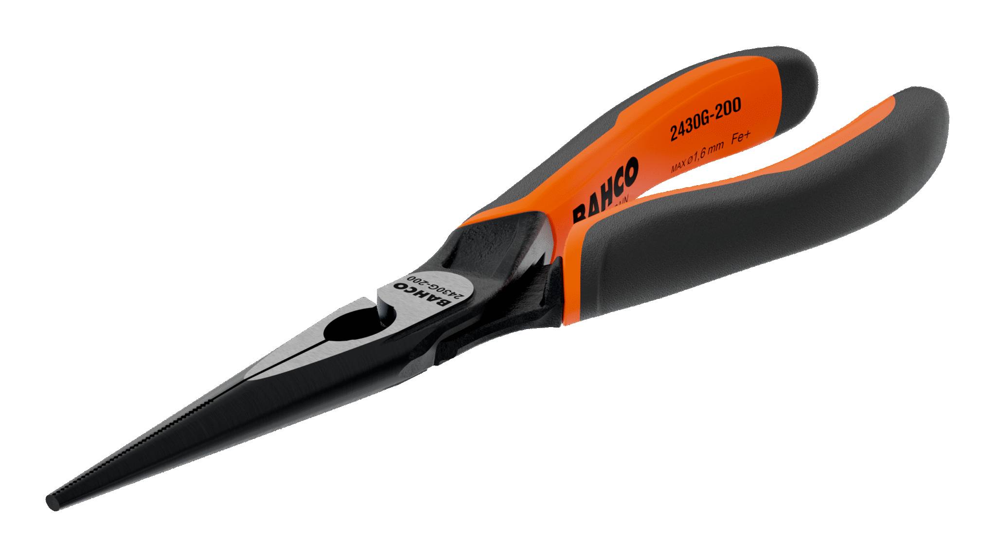 ERGO™ Long Snipe Nose Pliers with Self-Opening Dual-Component Handles and Phosphate Finish - 2430-G-160 by Bahco