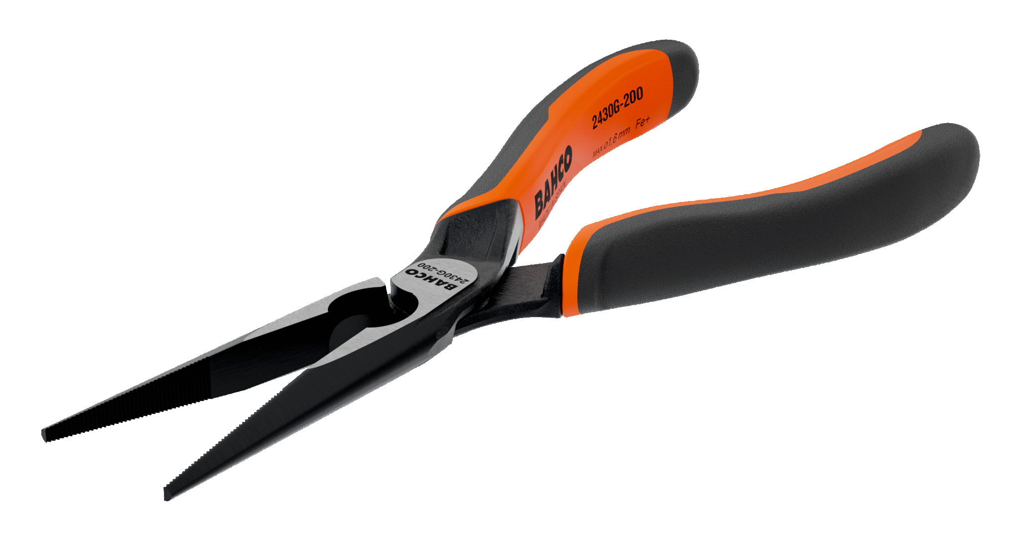 ERGO™ Long Snipe Nose Pliers with Self-Opening Dual-Component Handles and Phosphate Finish - 2430-G-160 by Bahco