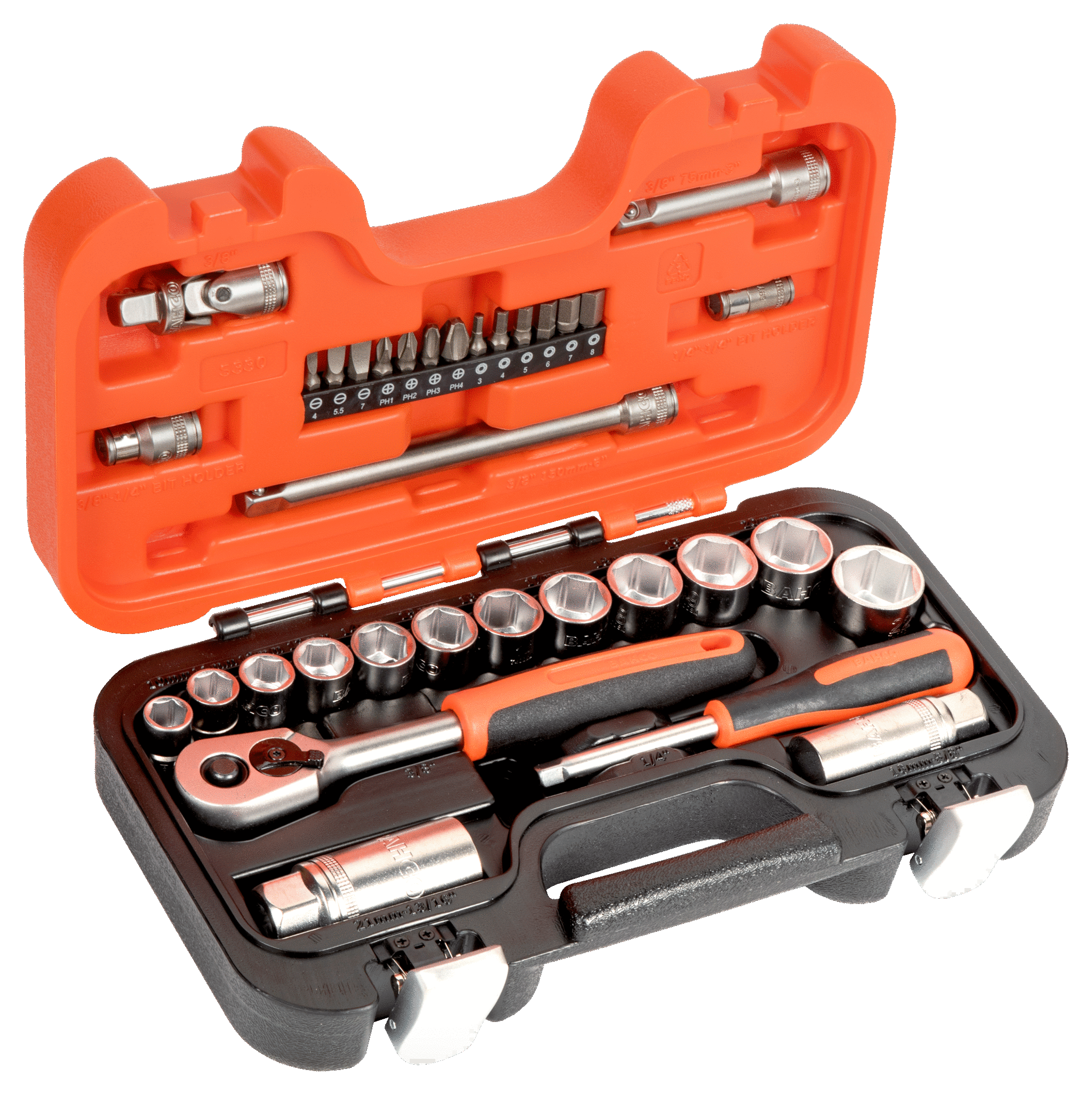 1/4" and 3/8" Square Drive Socket Set with Metric Hex Profile and Ratchet - S330 by Bahco