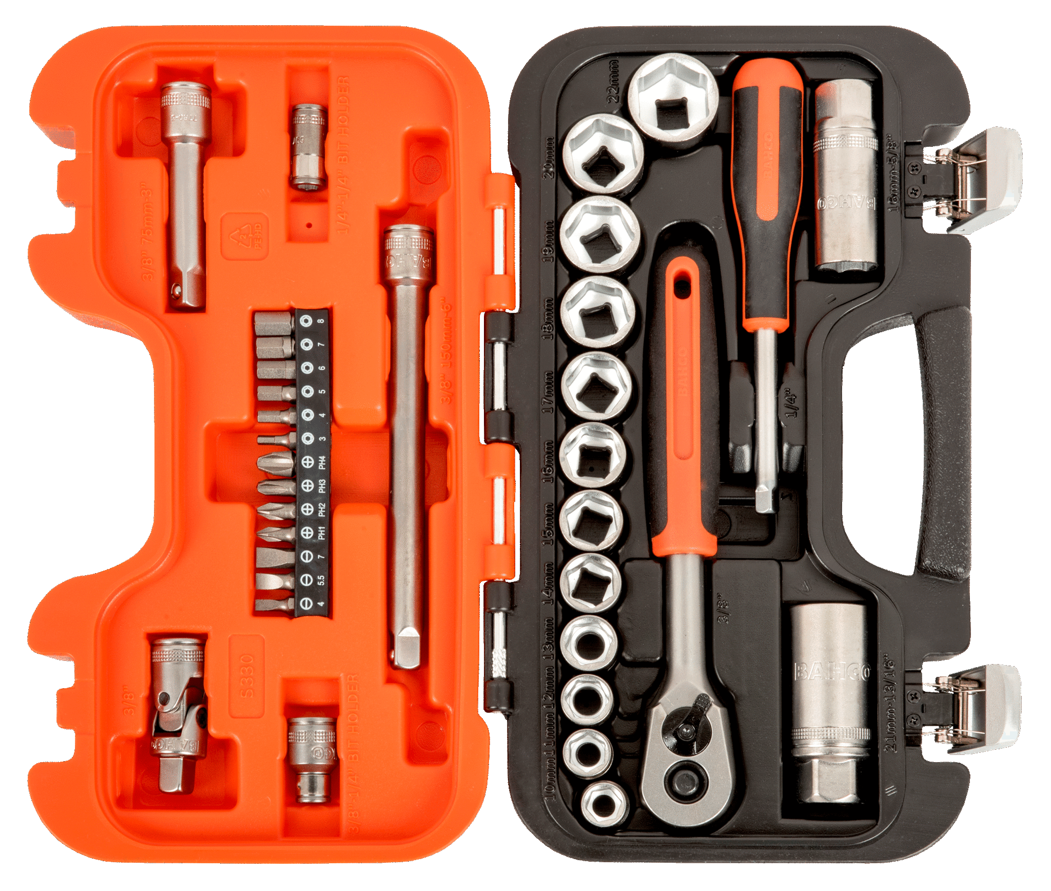 1/4" and 3/8" Square Drive Socket Set with Metric Hex Profile and Ratchet - S330 by Bahco