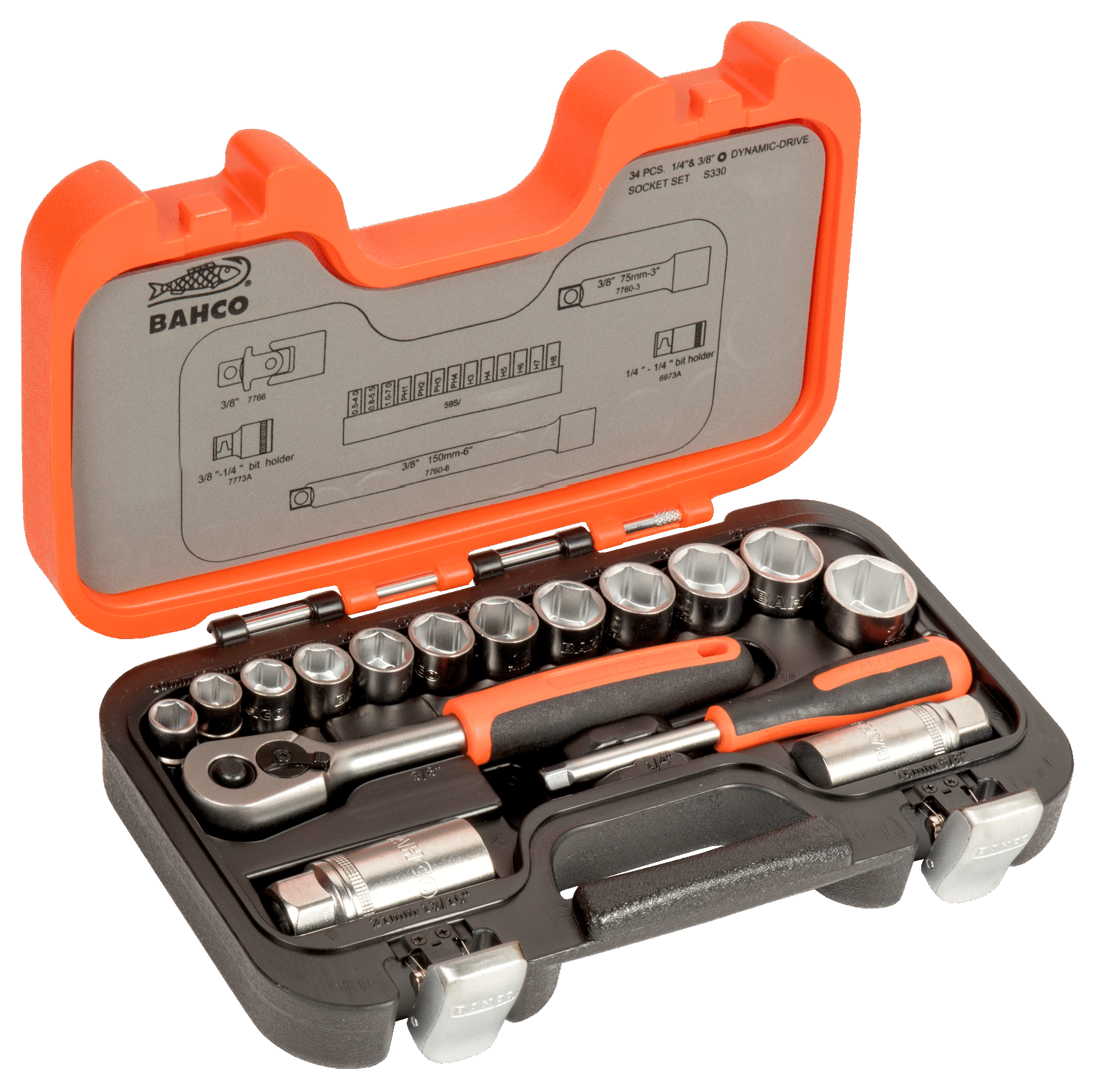 1/4" and 3/8" Square Drive Socket Set with Metric Hex Profile and Ratchet - S330 by Bahco