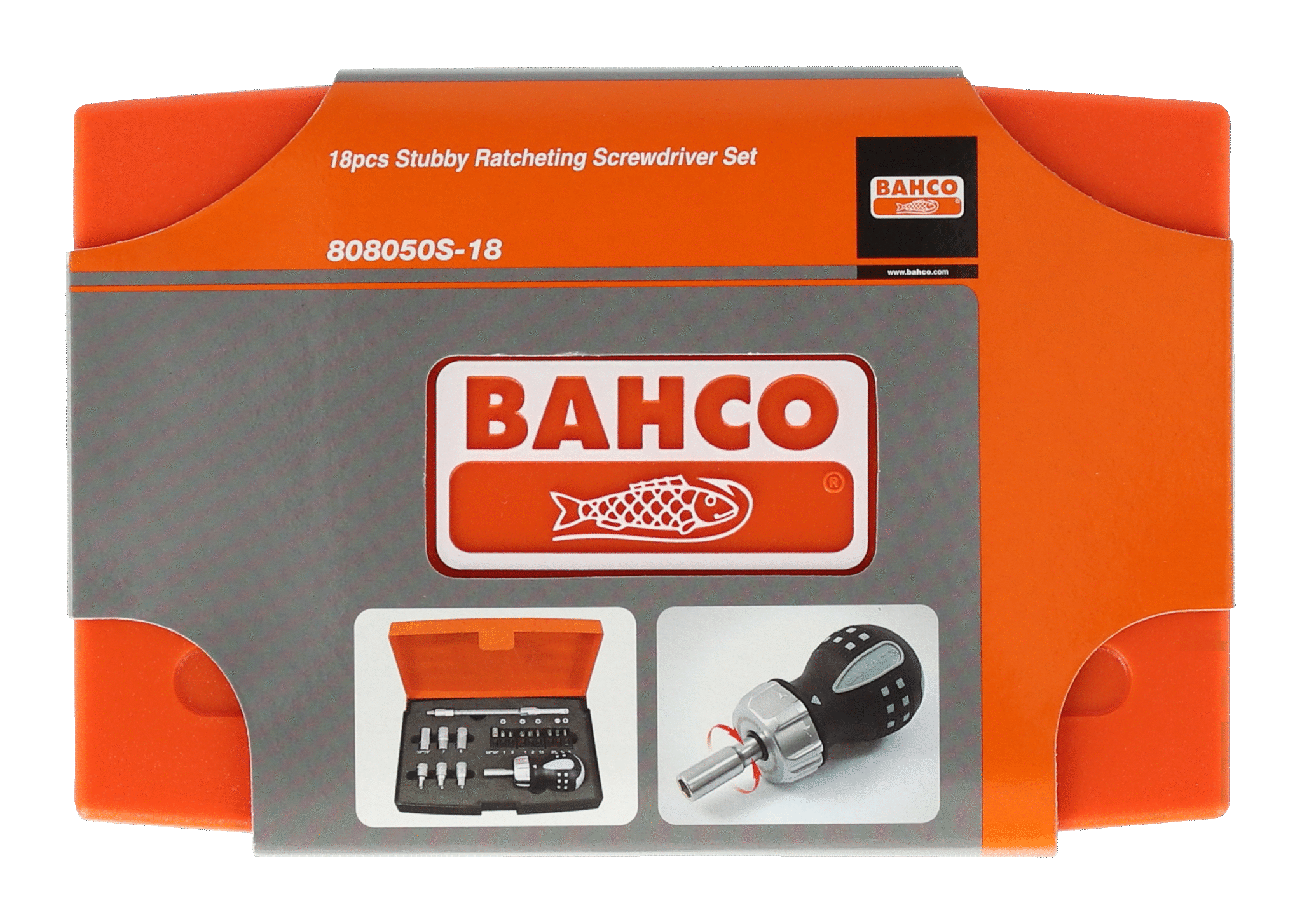 Screwdriver Socket Set Stubby Ratchet 18Pce - 808050S-18 by Bahco