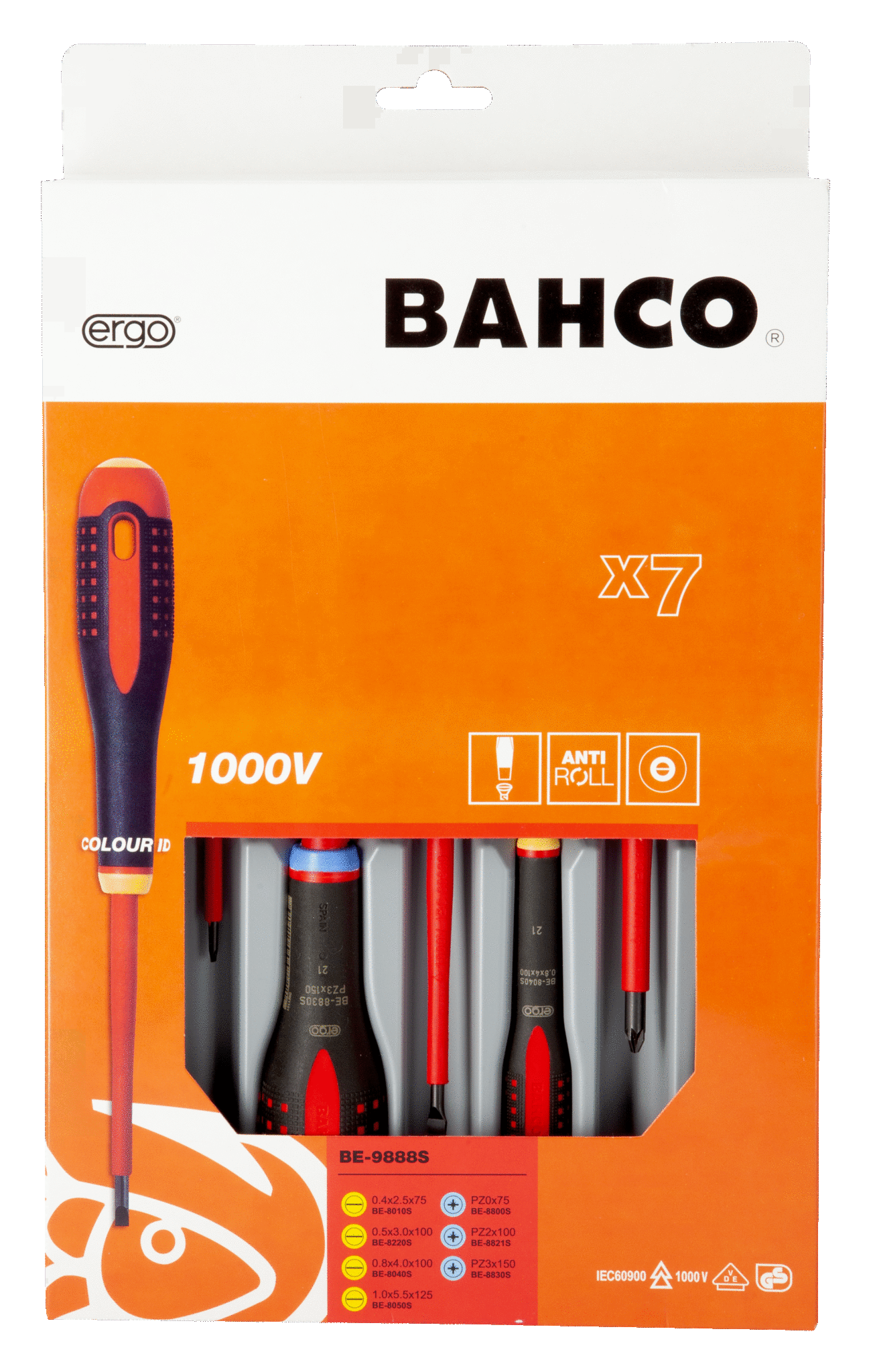 ERGO™ VDE Insulated Slotted and Pozidriv Screwdriver Set with 3-Component Handle, 7Pce - BE-9888S by Bahco