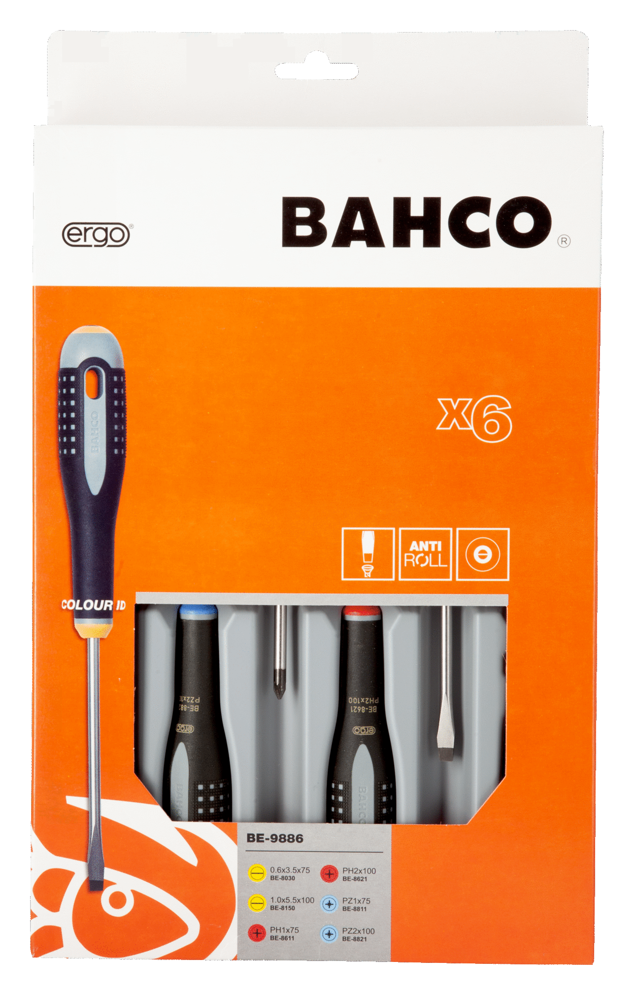 ERGO™ Slotted/Phillips/Pozidriv Screwdriver Set with Rubber Grip, 6Pce - BE-9886 by Bahco