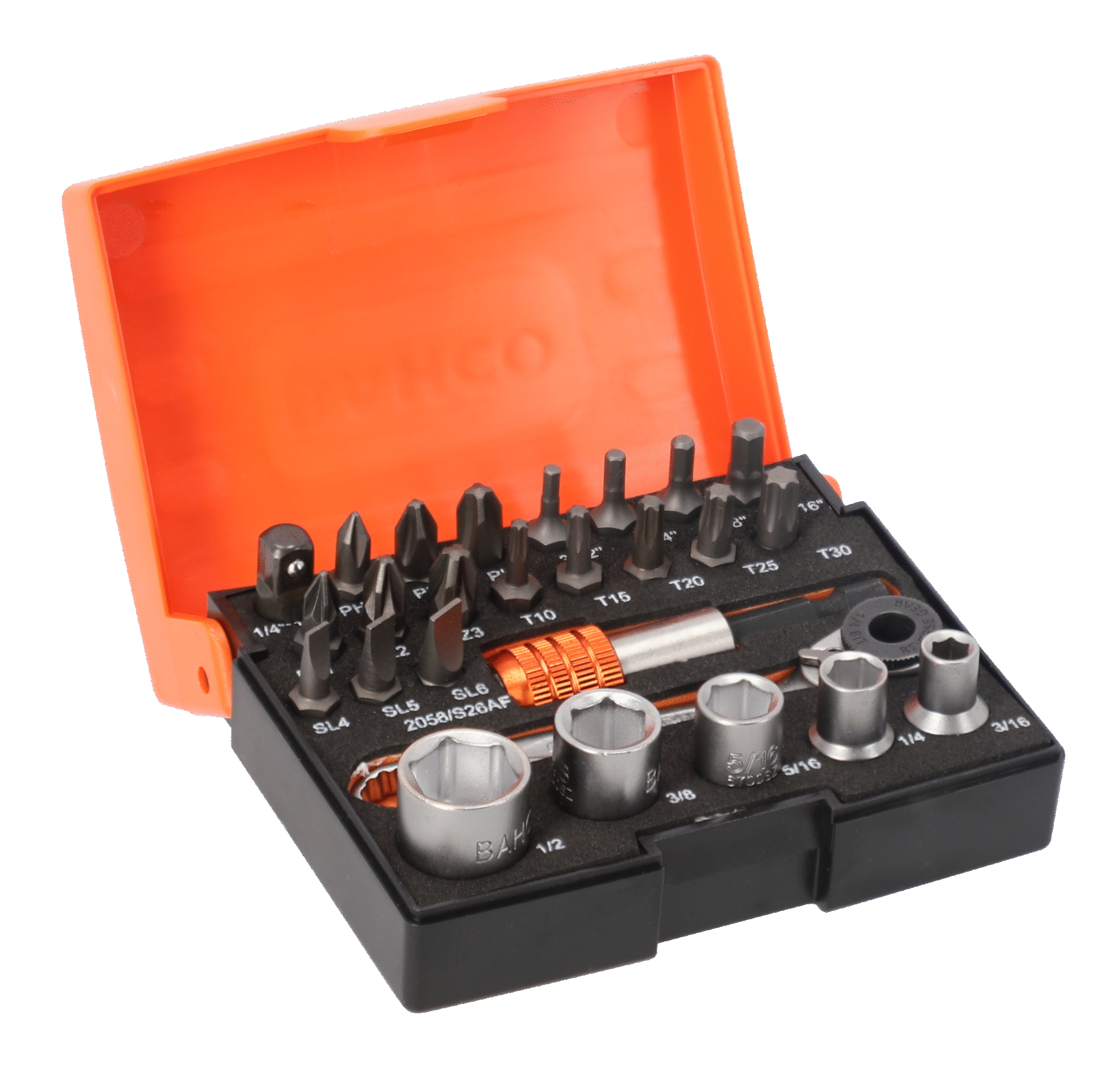 1/4" Standard Bit and Socket Set for Slotted/Phillips/Pozidriv/TORX®/Hex Head Screw 26 Pcs - 2058/S26 by Bahco