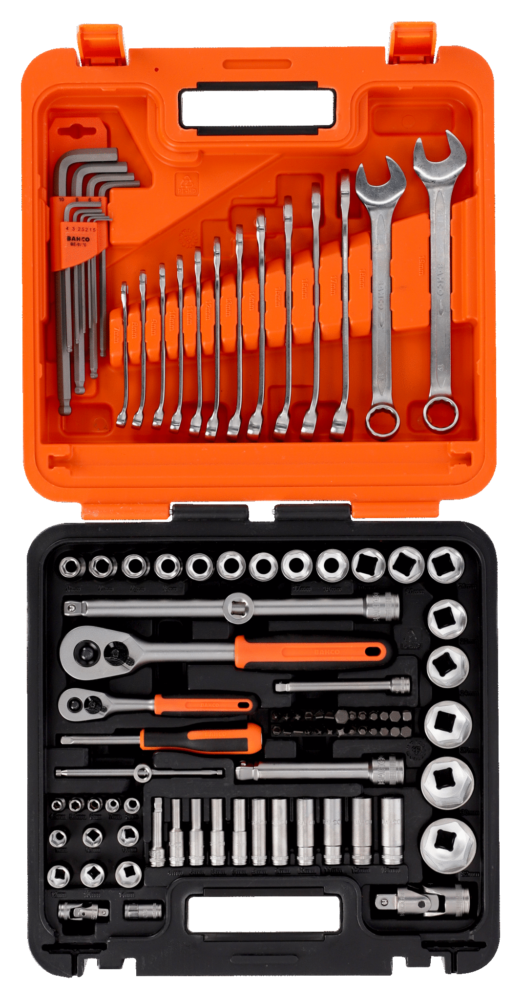 Bahco 98Pce 1/4" and 1/2" Square Drive and Deep Socket Set with Metric Hex Profile, Hex L-Key Set and Combination Spanner Set S98MC1H