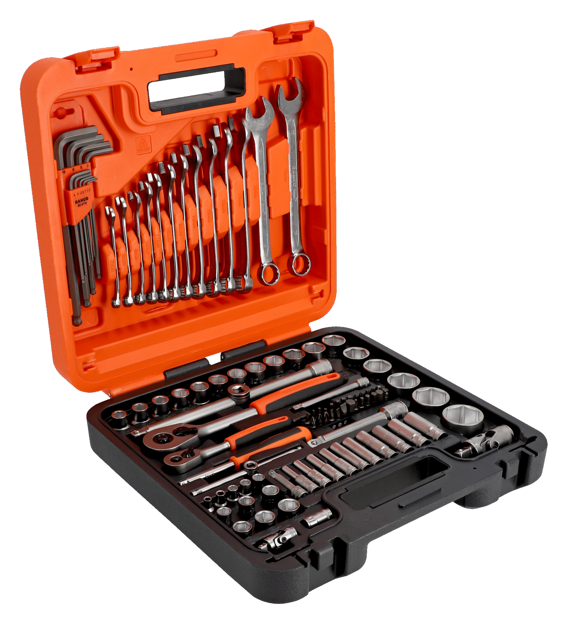 Bahco 98Pce 1/4" and 1/2" Square Drive and Deep Socket Set with Metric Hex Profile, Hex L-Key Set and Combination Spanner Set S98MC1H