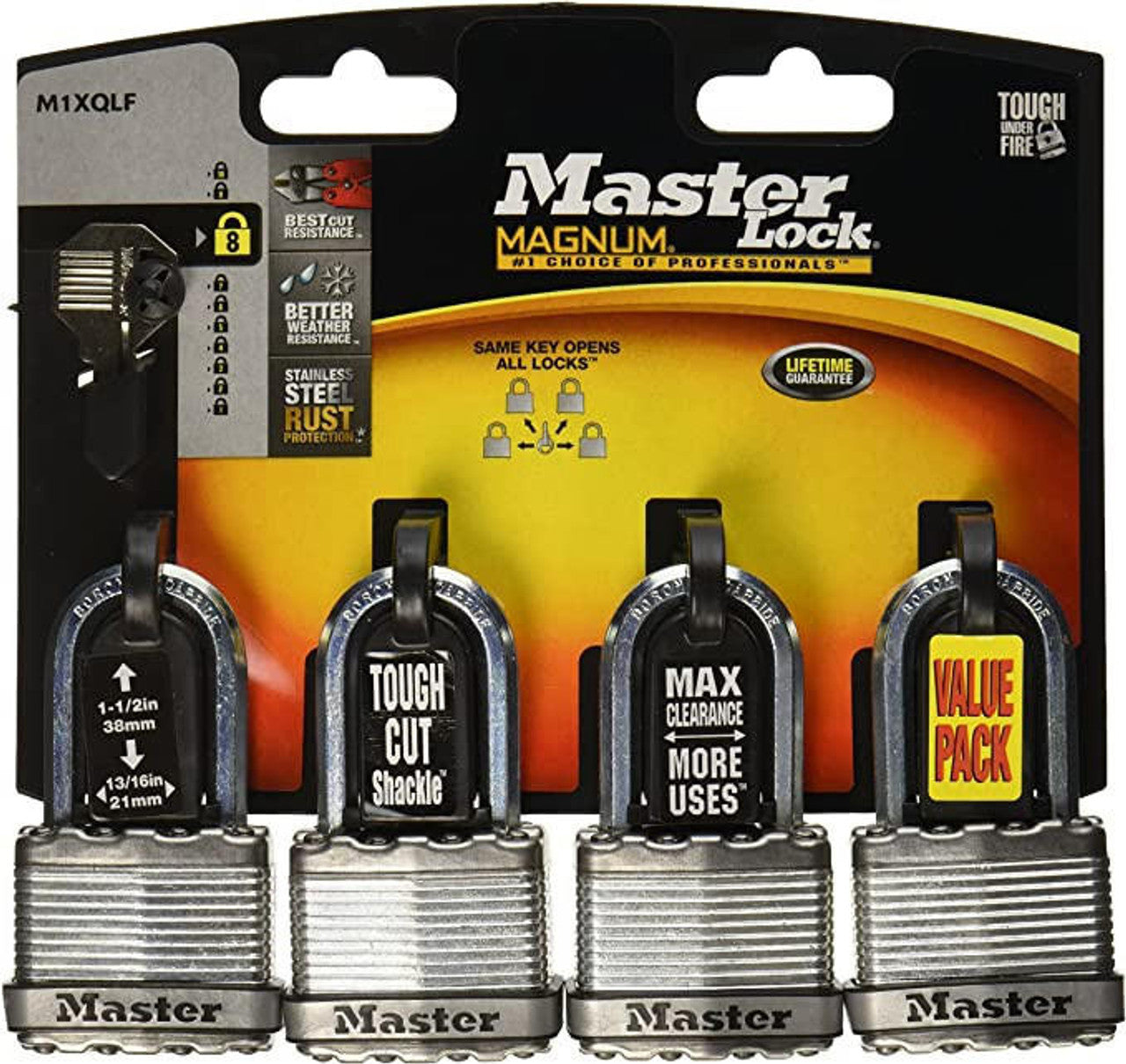 Master Lock 45mm Magnum Laminated Steel Padlock With 38mm Shackle M1QLF | 4 Pack