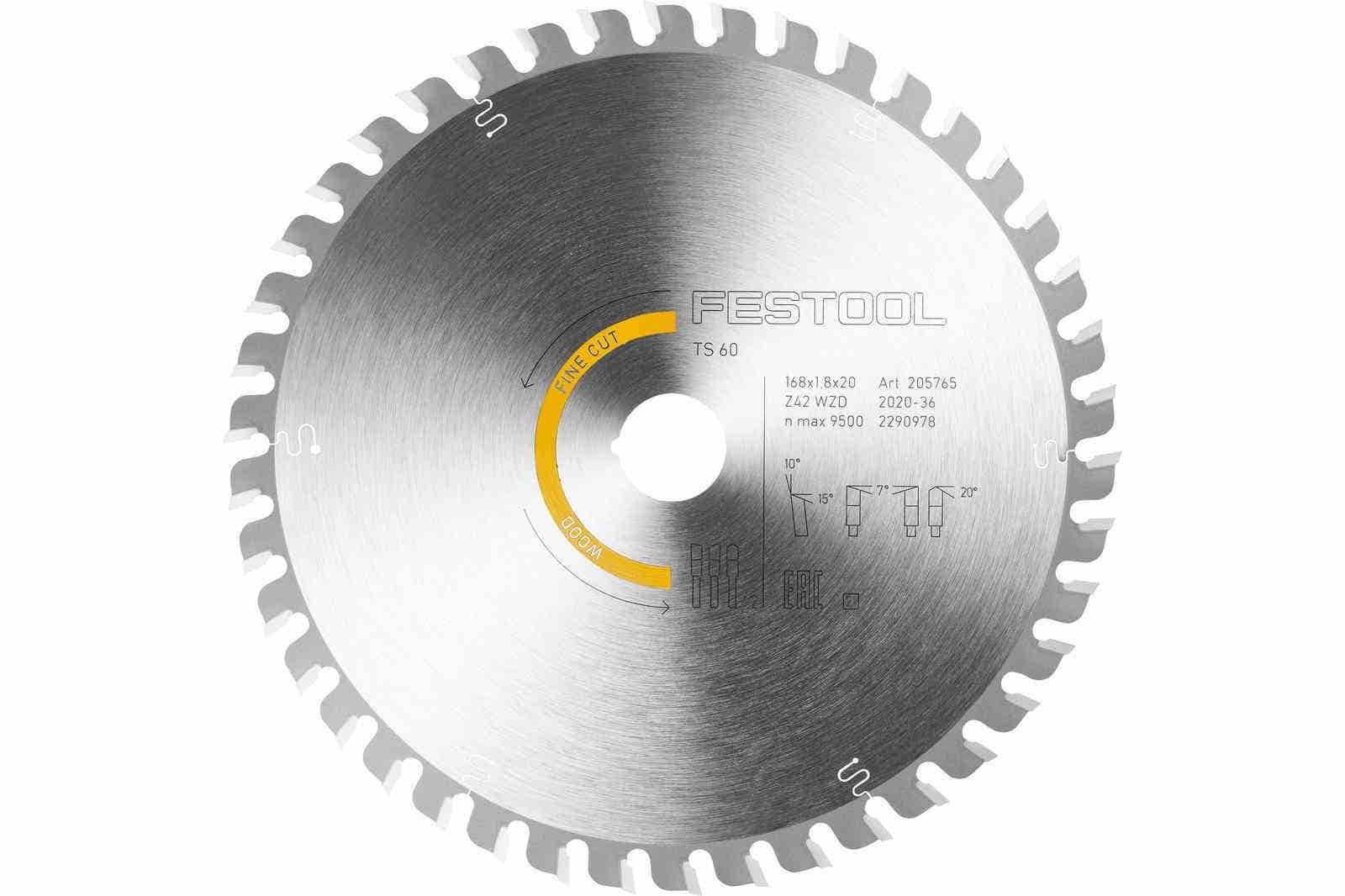 Festool Fine Tooth Saw Blade 168mm x 1.8mm x 20mm 42 Tooth 205765