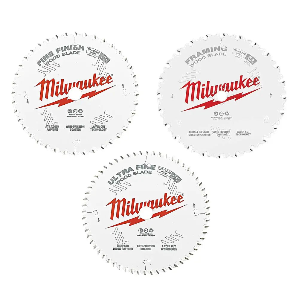 Milwaukee 3Pce Circular Wood Saw Blade 184mm 24/40/60T Set 48400793