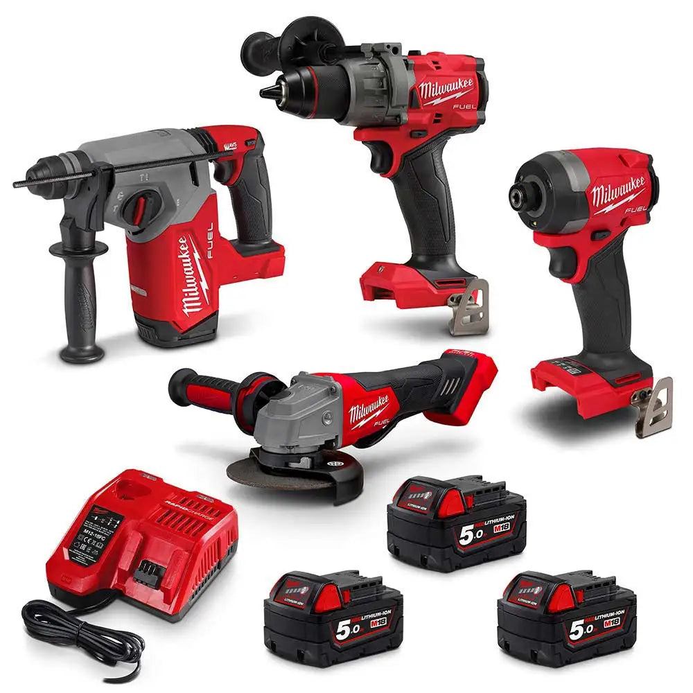 Milwaukee 4Pce 18V 5.0Ah FUEL Cordless Brushless Combo Kit M18FPP4A3BF503B
