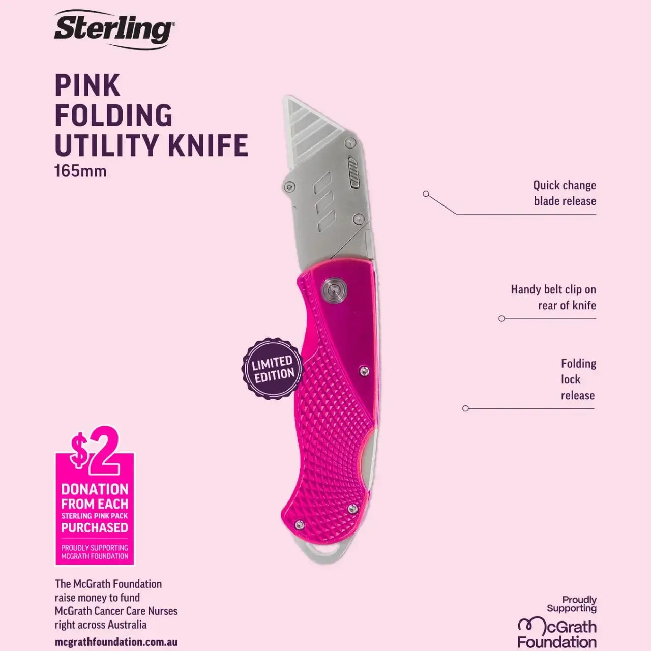 Sterling Pink Folding Utility Knife 3034P | Limited Edition