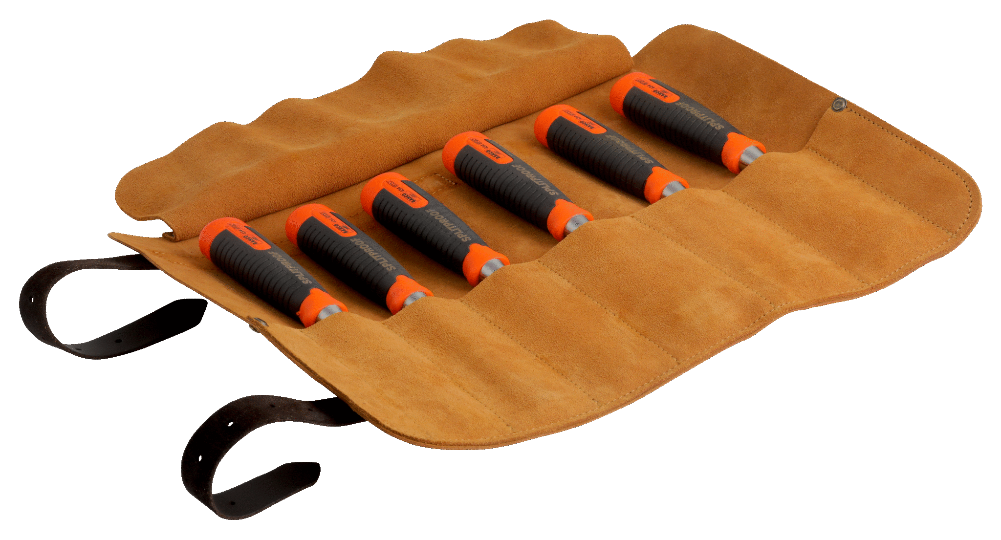 6Pce ERGO™ Splitproof Chisel Set in Leather Roll Pouch 434-S6-LR by Bahco