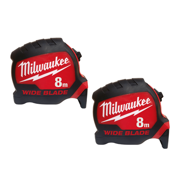 *Limited Edition* Milwaukee 8m Wide Blade Tape Measure Twin Pack (Non Mag & Horizontal)48220001DPH