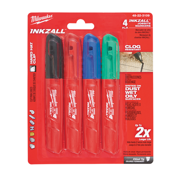 4Pce Coloured Chisel Point Inkzall Markers 48223109 by Milwaukee