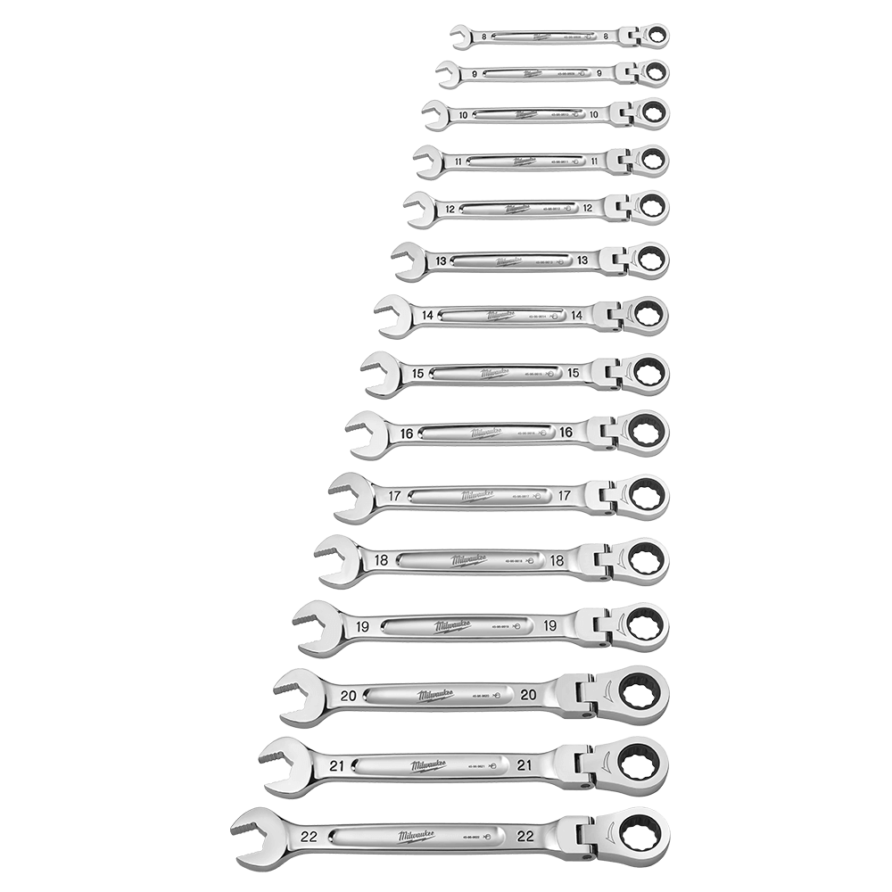 Milwaukee 15Pce Metric Flex Head Ratcheting Combination Wrench Set 48229513