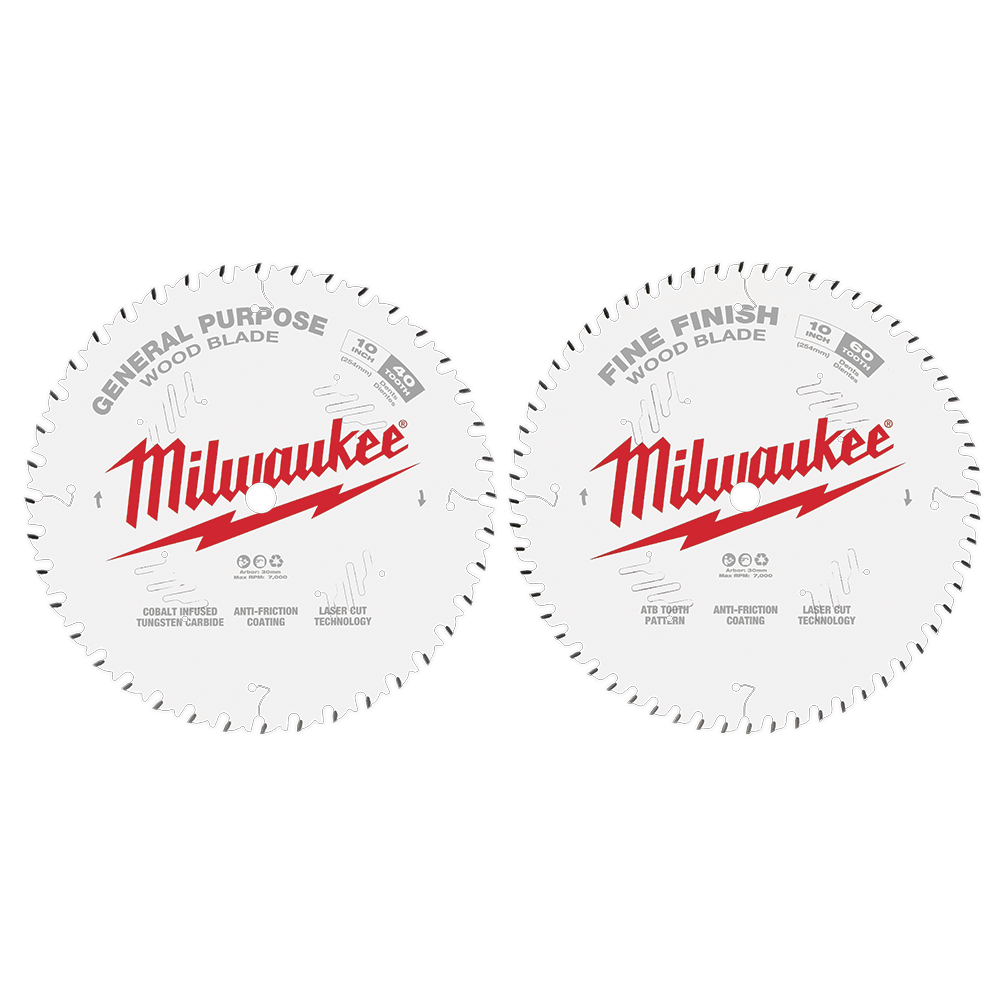 Milwaukee 254mm (10") Wood Circular Saw Blade Twin Pack - 40T General Purpose & 60T Fine Finish 48408036
