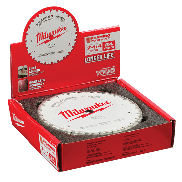 184mm (7-1/4") x 20mm x 24T Circular Saw Blade suit Framing (Per Blade out of a 10Pce Counter Display Box) 48418720 by Milwaukee