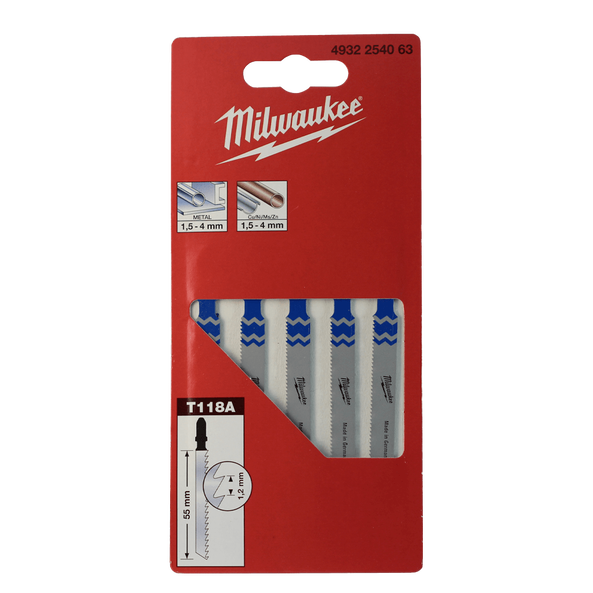 5Pce Traditional Metal Cutting Jigsaw Blades T118A 4932254063 by Milwaukee