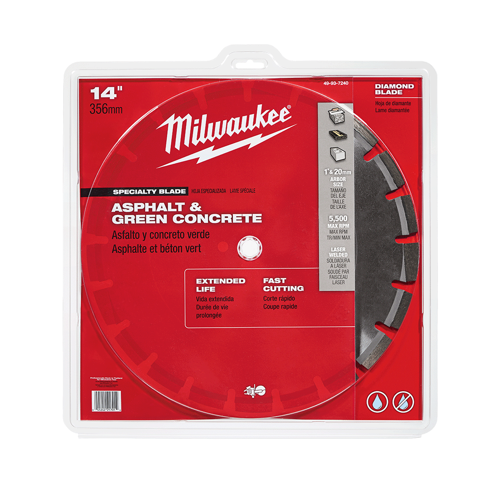 Milwaukee 350mm (14”) Diamond Asphalt & Green Concrete Segmented Blade 49937240